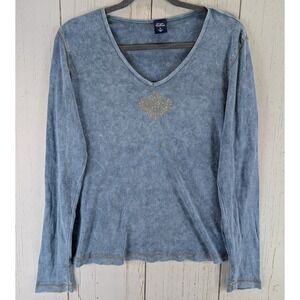 High Sierra Size‎ XL Faded Blue V Neck Casual Womens Long Sleeve Top